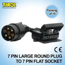 TIROL T21579d 7 Pin Plug Connector Trailer Boat Truck Car Adaptor 7 Pin Flat Socket to 7 Pin Large Round Plug