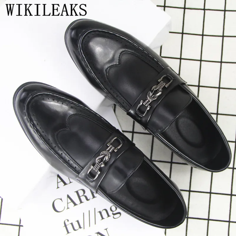 

Luxury Brand Leather Oxford Shoes For Men Fashion Metal Buckle Business Dress Loafers Formal Wedding Shoes Zapato Charol Hombre