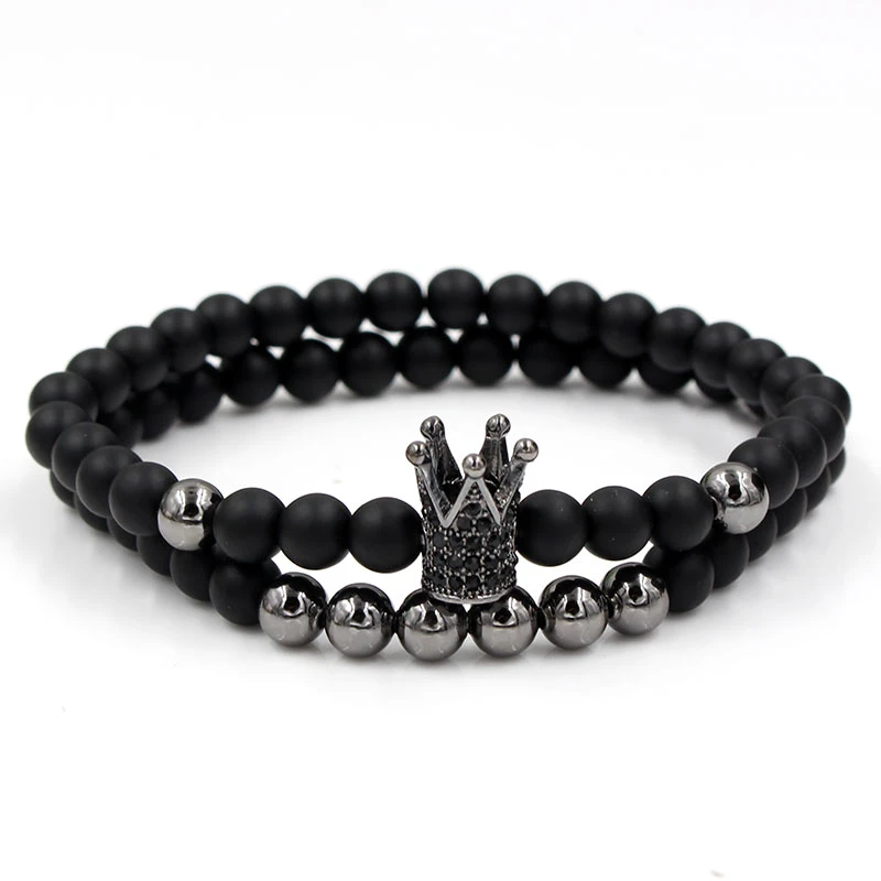 Pulsera De Pareja De 6 Mm De Cuentas De Piedra Negra Mate De Pulsera De Pareja De 6 Mm De Cuentas De Piedra Negra Mate De