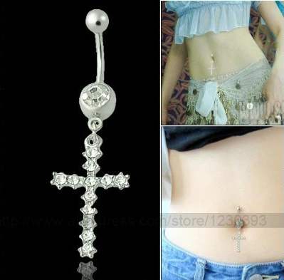 

2015 Septum Ring Piercings 6 Pcs Double Pray Cross Crystal Dangle Navel Belly Barbell Ring Body Piercing Dazzling