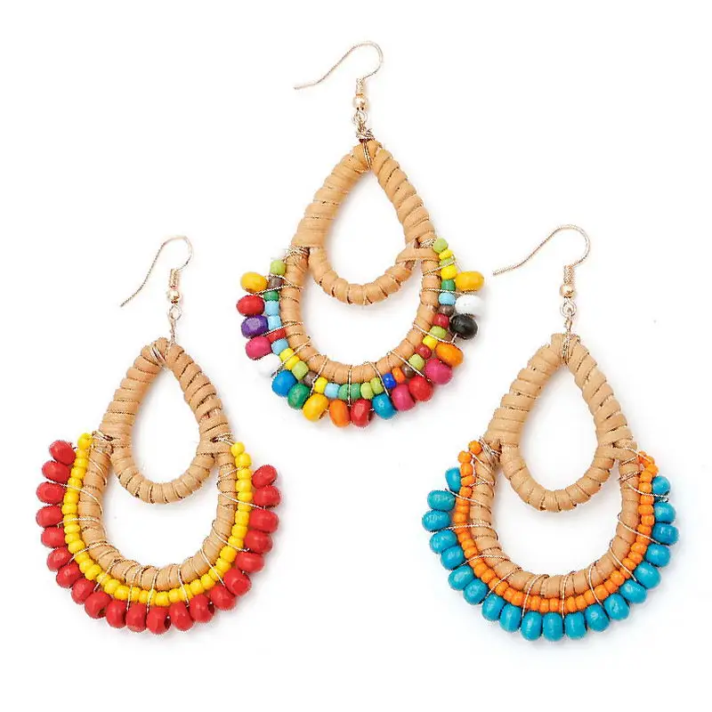 

Exaggerate beads Inlay Waterdrop Handmade Rattan Drop Earrings Fashion Bohemia Teardrop Earrings for Woman Jewelry