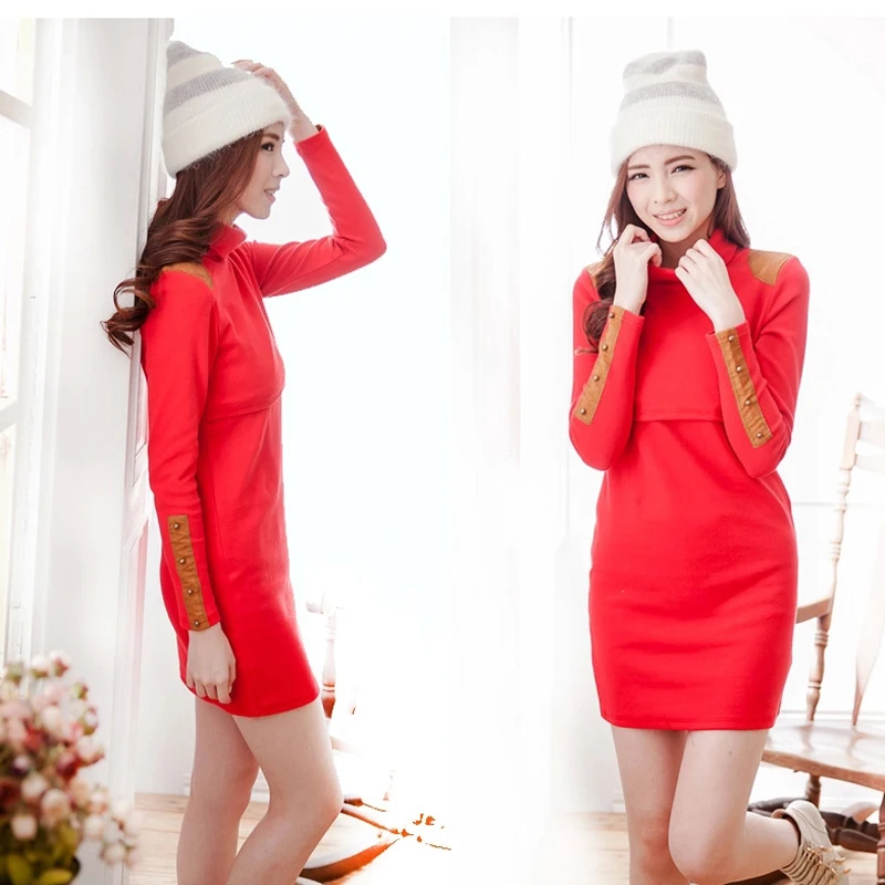 Turtleneck Maternity Clothes Nursing Breastfeeding Dresses Pregnancy Clothes For Pregnant Women Maternity Dresses