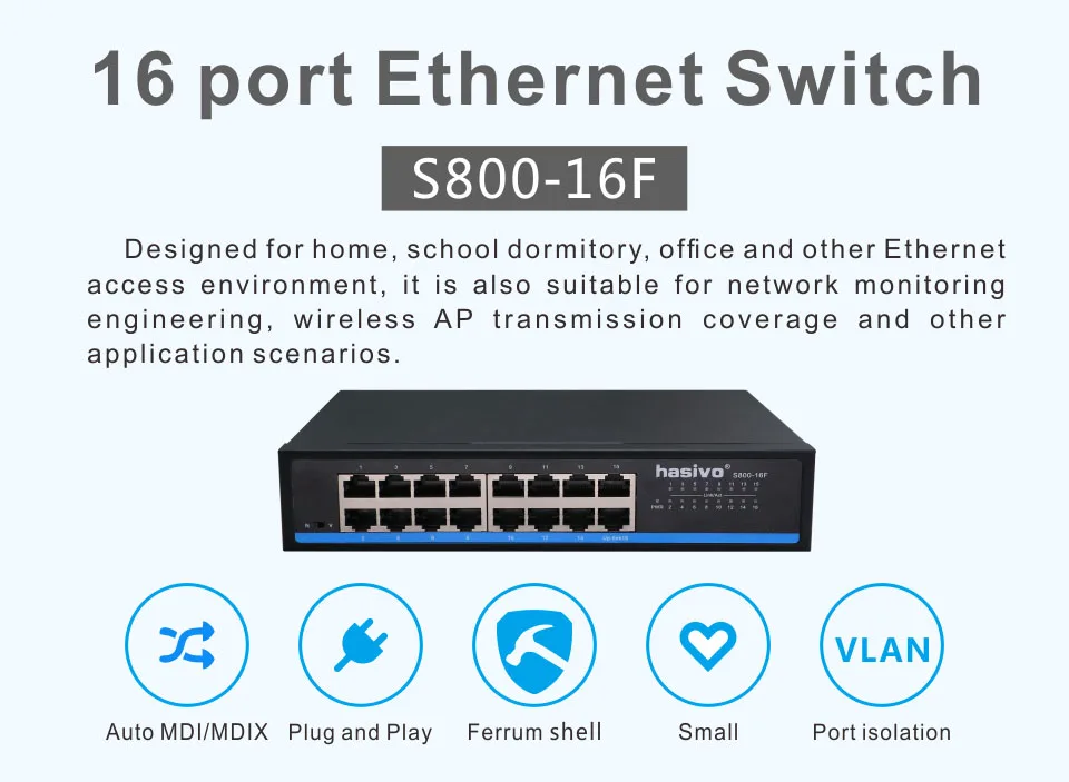 16 портов 10/100M Ethernet-коммутатор сетевой коммутатор Gigabit lan переключатель