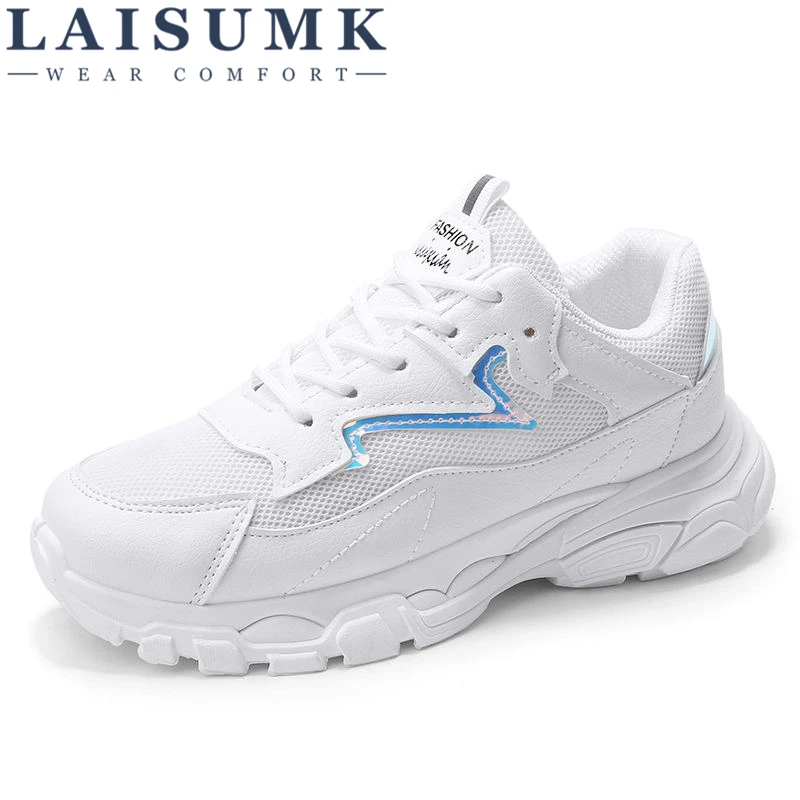 

LAISUMK Women Spring/Autumn White Shoes Sneakers Fashion Brand Retro Platform Shoes Ladies Footwear Breathable Mesh Sneakers