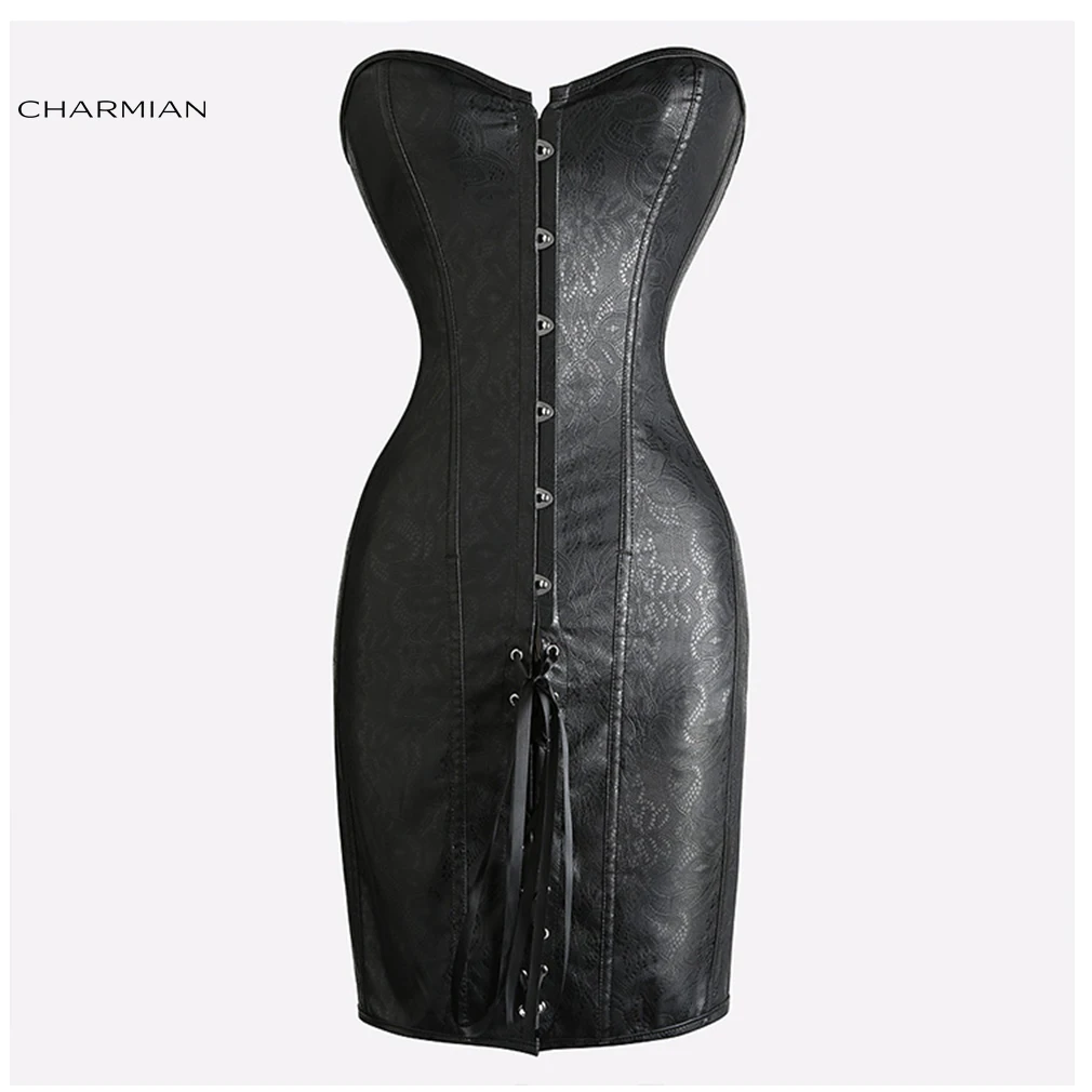 Женское готическое платье корсет Charmian черное облегающее из искусственной кожи в