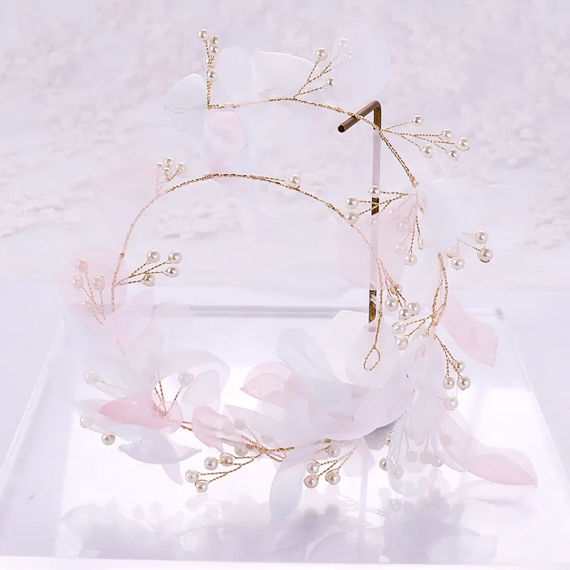 New Bohemian Mesh Flower Pearl Tiara Hair Band Fairy Headband Bridal Headdress Wedding Accessories White Headpieces Bride 2019