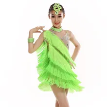 customize girl orange/green Latin dance dress professional woman split tassel sequined Rumba Samba tango dance competition dress