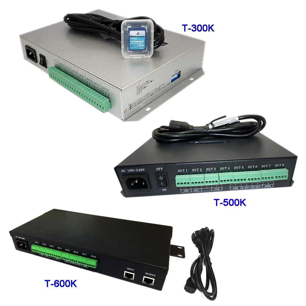 US $175.50 T300K SD Card Online T500K Full Color Led Pixel Module Controller T600K RGB RGBW 8ports Pixels Ws2811 Ws2801 Ws2812b Led Strip