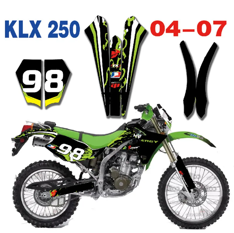 KLX250 Swingarm Airbox Number Plate Decals Stickers klx 250 Dirt Bike Graphics 