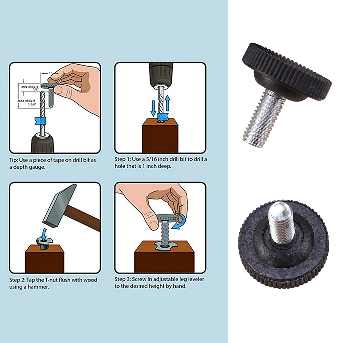 

Pack of 12 Durable Adjustable Replacement M8 Screws Leveler Adjustable Feet for Bed Bookshelf Chair Furniture