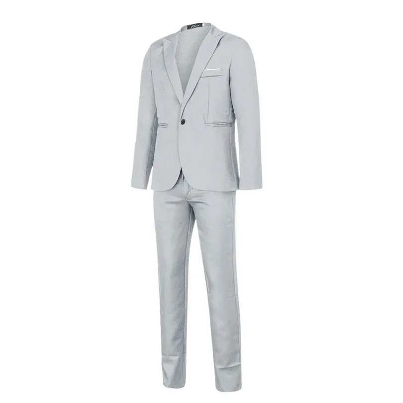 2019 New Fashion Men Slim Button Suits Formal Solid Business Blazer Casual Host Show Jacket Coat & Pant Dropshipping #E22 (11)
