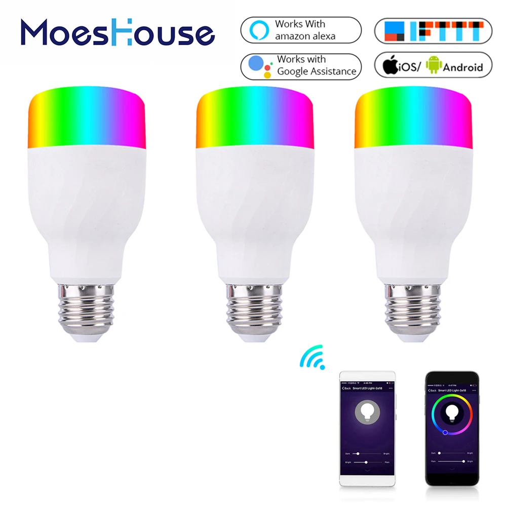 

WiFi Smart Light Bulb Intelligent Colorful LED Lamp 7W RGBW APP Remote Control Works with Alexa Google for Smart Home E27 E26