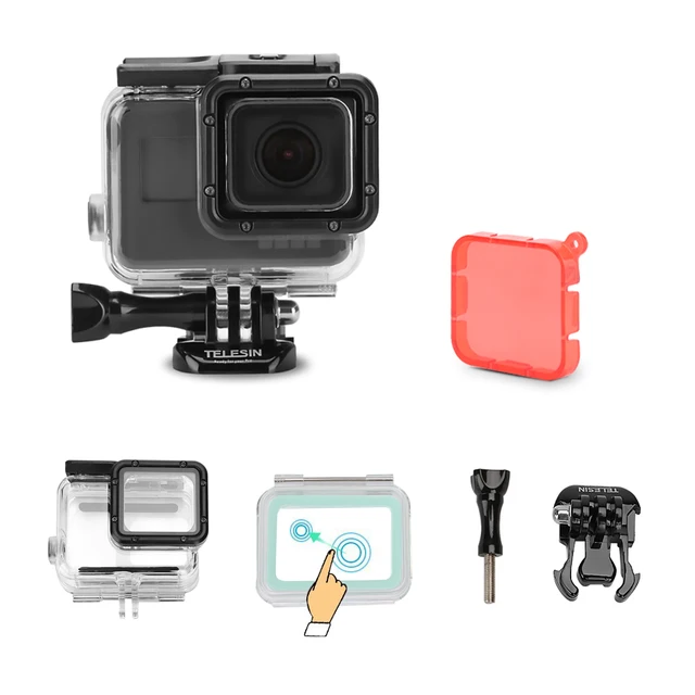 Best Offers TELESIN 45M Underwater Housing Waterproof Case Shell + Touchable Backdoor Cover +Filter Cap for Gopro Hero5 6 Camera Accessories
