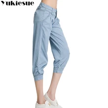 Джинсы с высокой талией женские Летние Стильные американские джинсовые винтажные отбеленные свободные женские джинсовые брюки больших размеров 32