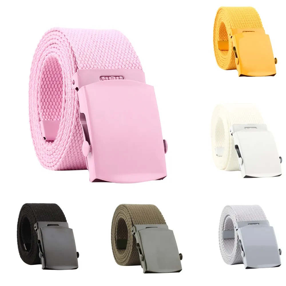 

Korean Style Canvas Belts Adults Adjustable All-Match Belts Unisex Harajuku Automatic Buckle Solid Color Strap For Women Men #L