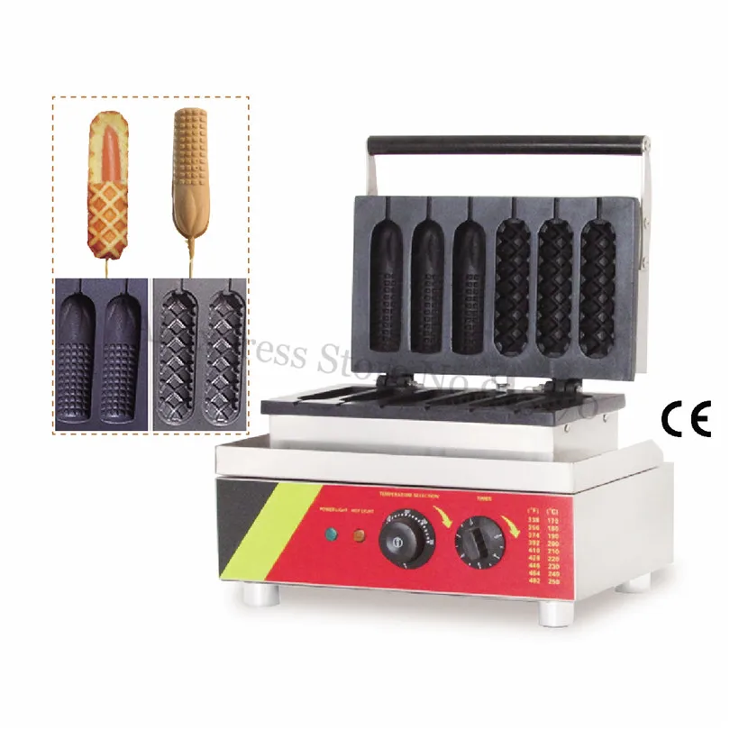 Electric French Hotdog Waffle Maker 3 Corn Shaped + 3 Lolly Hotdog