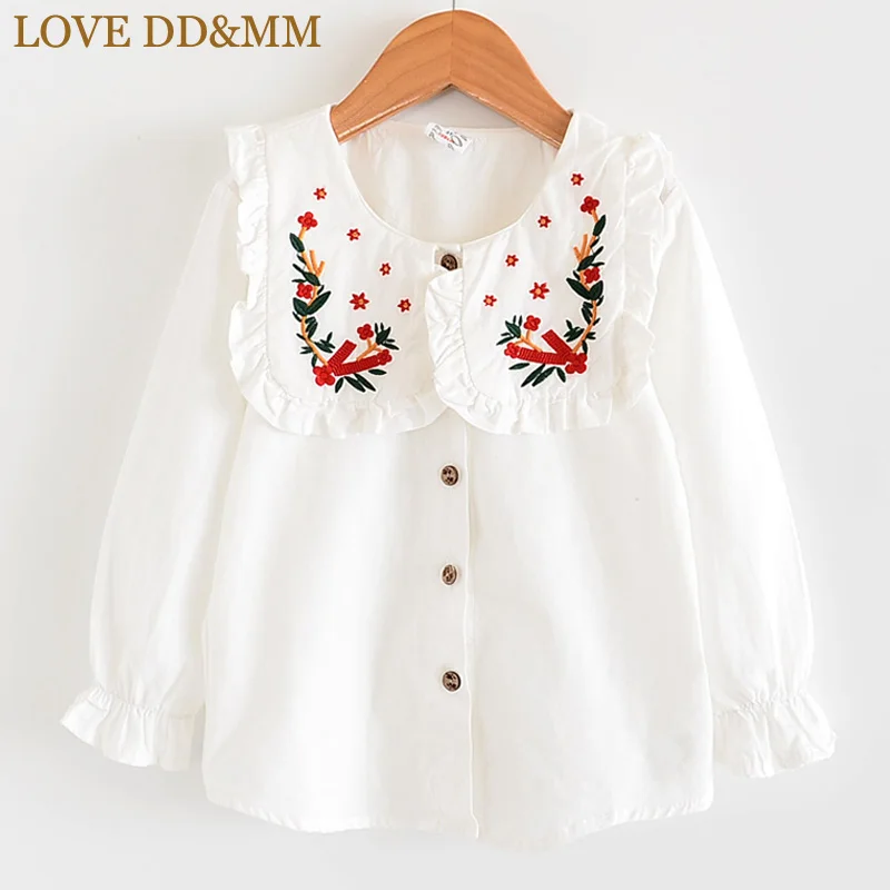 

LOVE DD&MM Girls Shirts 2019 Autumn New Children's Clothing Girls Sweet Flower Embroidery Large Lapel Cotton Long-Sleeved Shirt