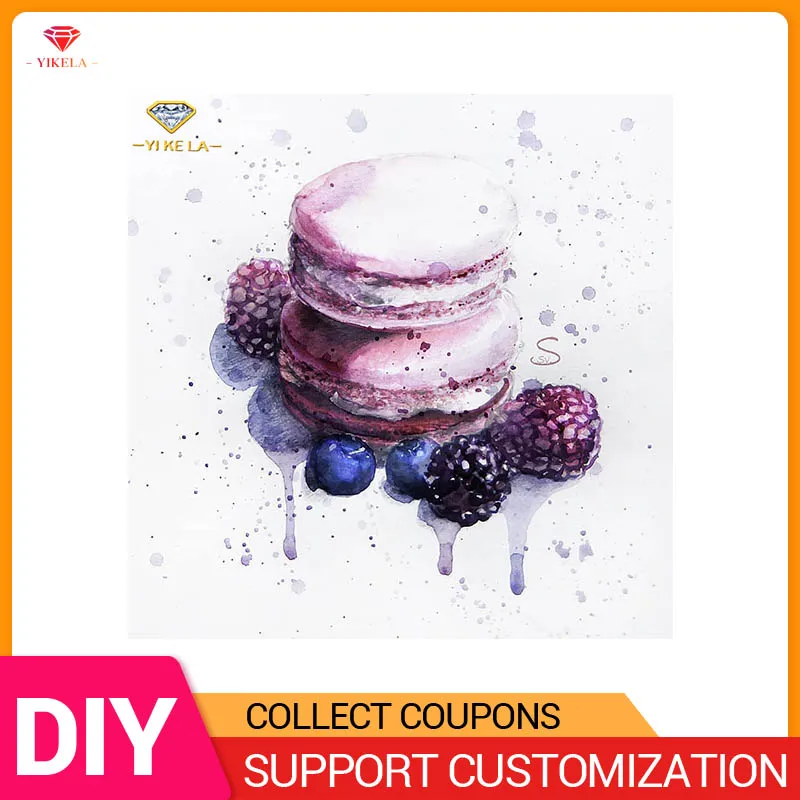 

YIKELA 5D Diy Macarons Diamond Painting Full Drill Round Food Mosaic Raspberry Home Painting Wall Home Girl Kids Gift Decor Kit