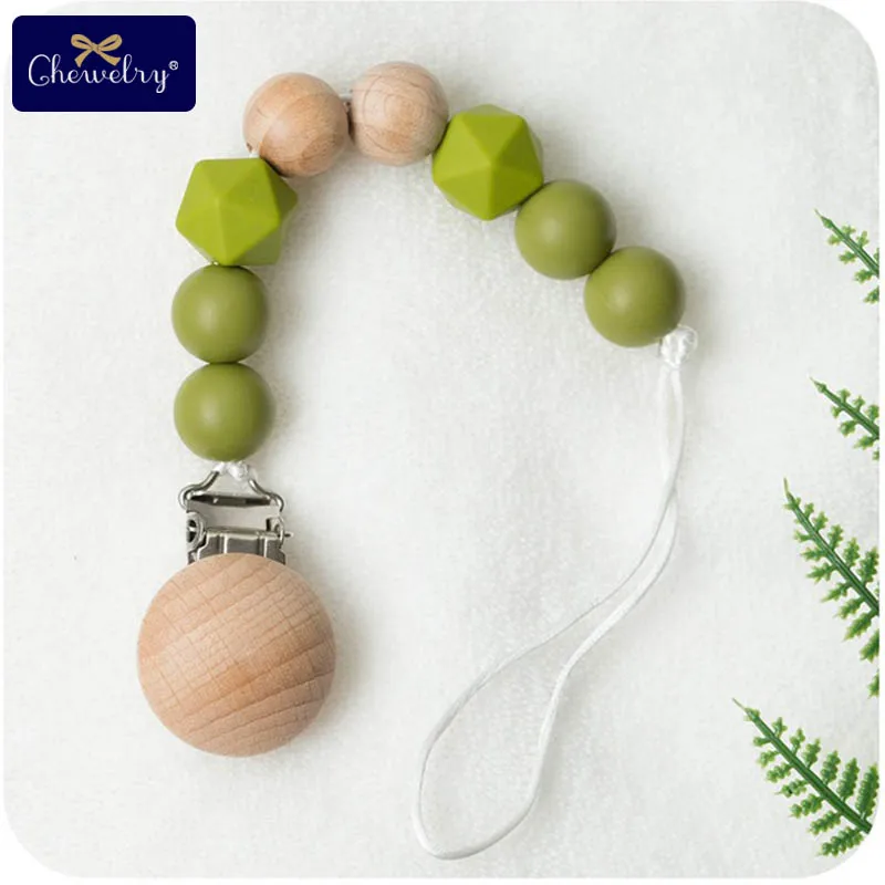 

1pc baby silicone teether pacifier clip chain Food Grade perle Silicone bead teething wooden Rodent Children's goods Nursing toy