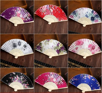 

Portable Floral Japanese Silk Fan Bamboo Ladies Hand Fans Chinese Cheap Folding Fans for Weddings