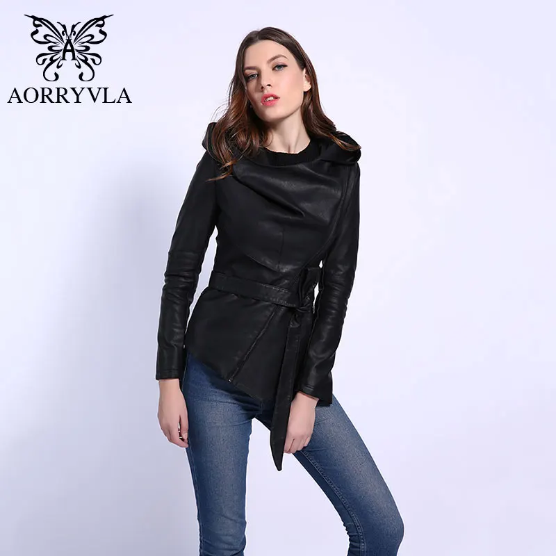 AORRYVLA 2020 новая осенняя женская кожаная куртка с капюшоном длинным рукавом