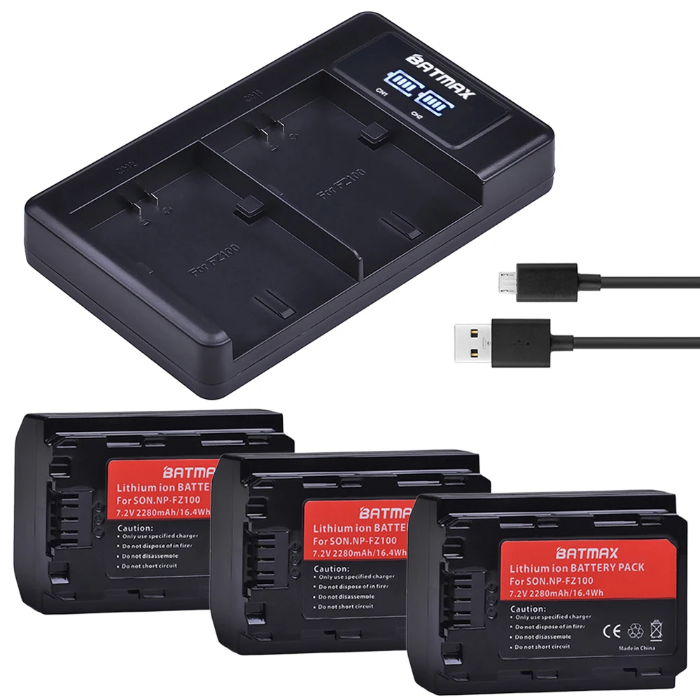 

3Pcs 2280mAh NP-FZ100 NP FZ100 Camera Battery + LED Dual USB Charger for SONY ILCE-9 A7m3 a7r3 A9/A9R 7RM3 BC-QZ1 Alpha 9 9S 9R