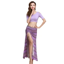 Осенняя мода танцевальная одежда для танца живота комплект одно плечо платье топ и юбка женская одежда для танца живота