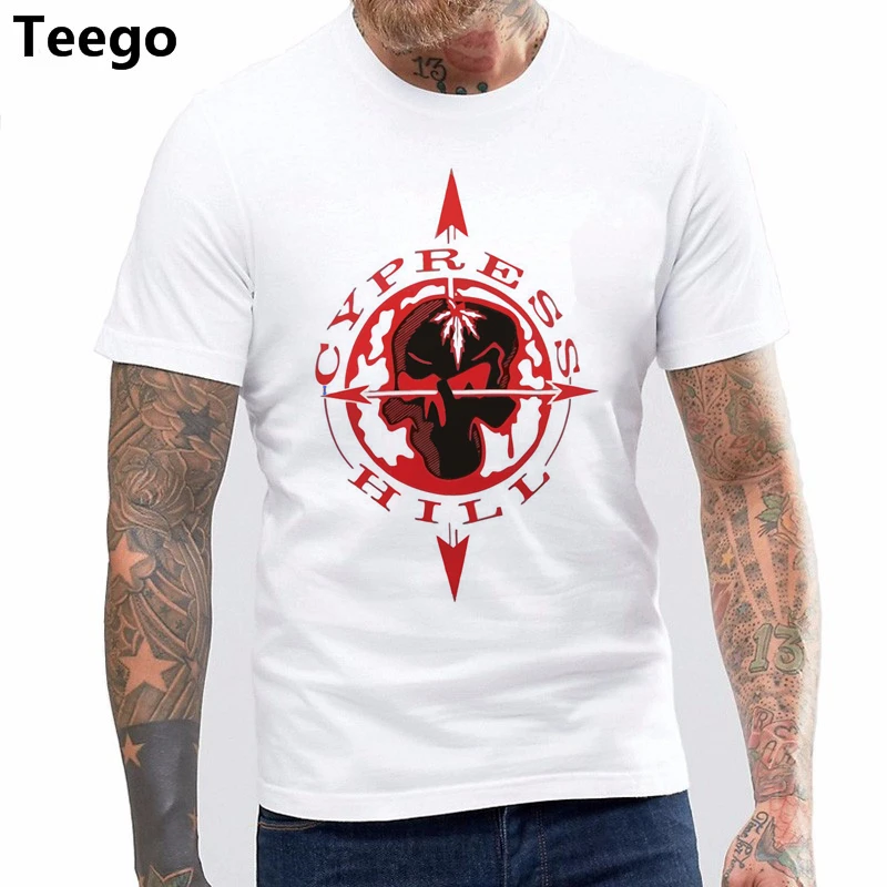 

Tee Shirt Hipster Harajuku Brand Clothing T-shirt Cypress Hill Men's Skull & Compass T-shirt White