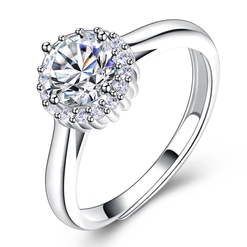 Authentic 925 Sterling Silver Big Round Clear Zircon