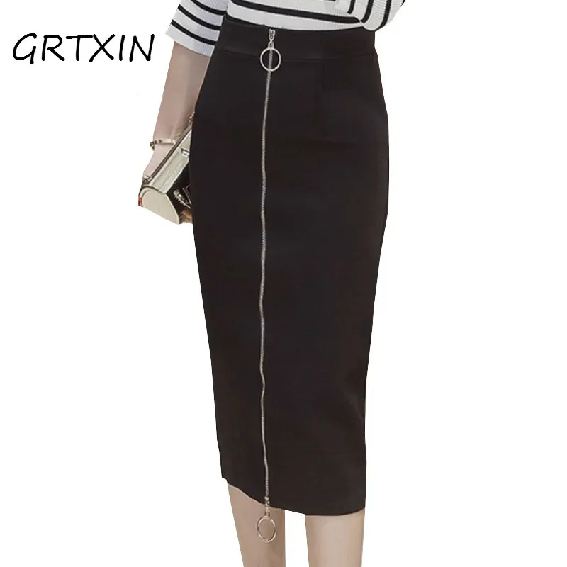 5XL плюс размер женские юбки-карандаш Осенняя элегантная Высокая талия облегающая юбка корейская мода молния эластичная Рабочая Юбка офисная