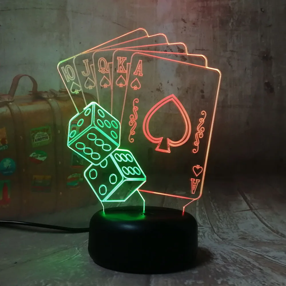 Новинка игральная карта в покер 3D LED RGB 7 смешанных цветов ночной Светильник для
