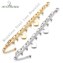 Nextvance – Bracelet à maillons en forme de cœur, en acier inoxydable, ajustable, multicouches, tendance, idéal comme cadeau de la saint-valentin