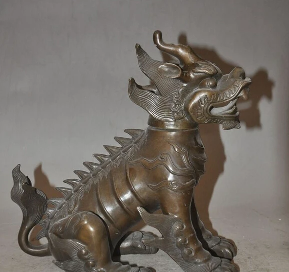 bi001452 9&quotChina Feng Shui Bronze Evil spirits Kirin Unicorn Kylin Live head beast statue | Дом и сад