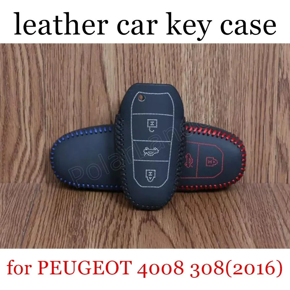Only red high quality Car key Case cover Hand sewing DIY Genuine leather fit for PEUGEOT 4008