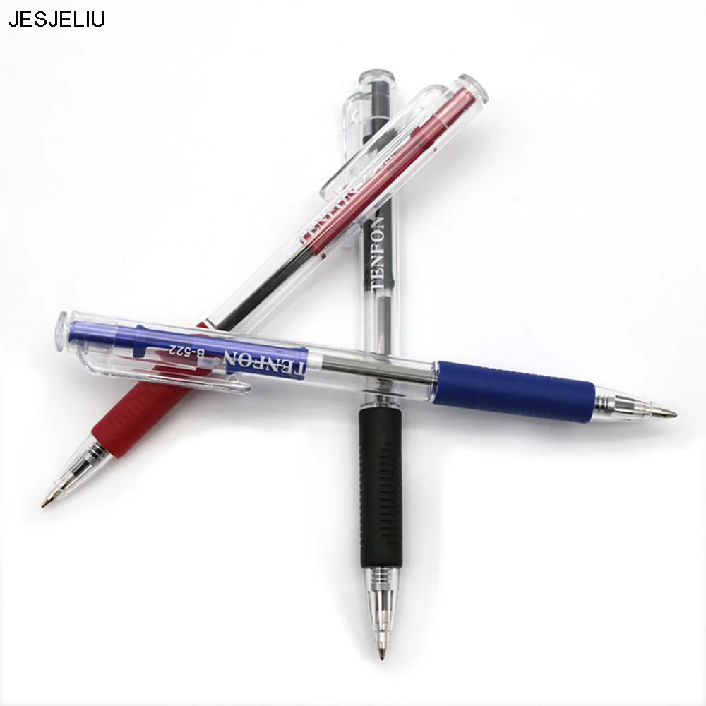 

2 Pcs Plastic Ball-point Pen Red, Blue And Black Colors Ballpoint Custom Transparent Ballpoint Pen