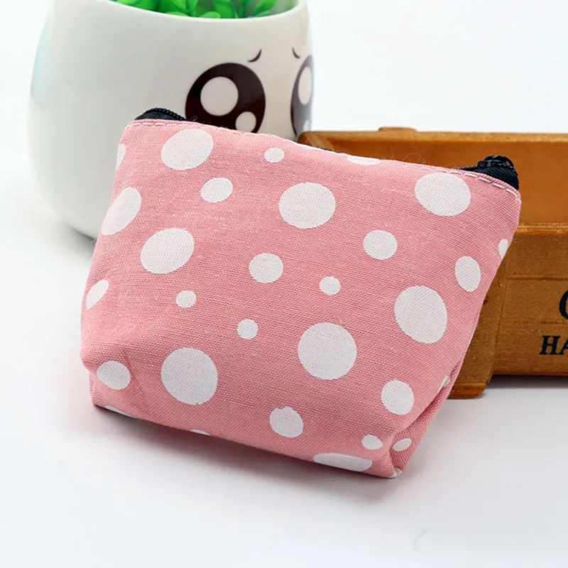 Coin Purse Wallet Portable Dot Design Women Canvas Mini Earphone Card Key Bag