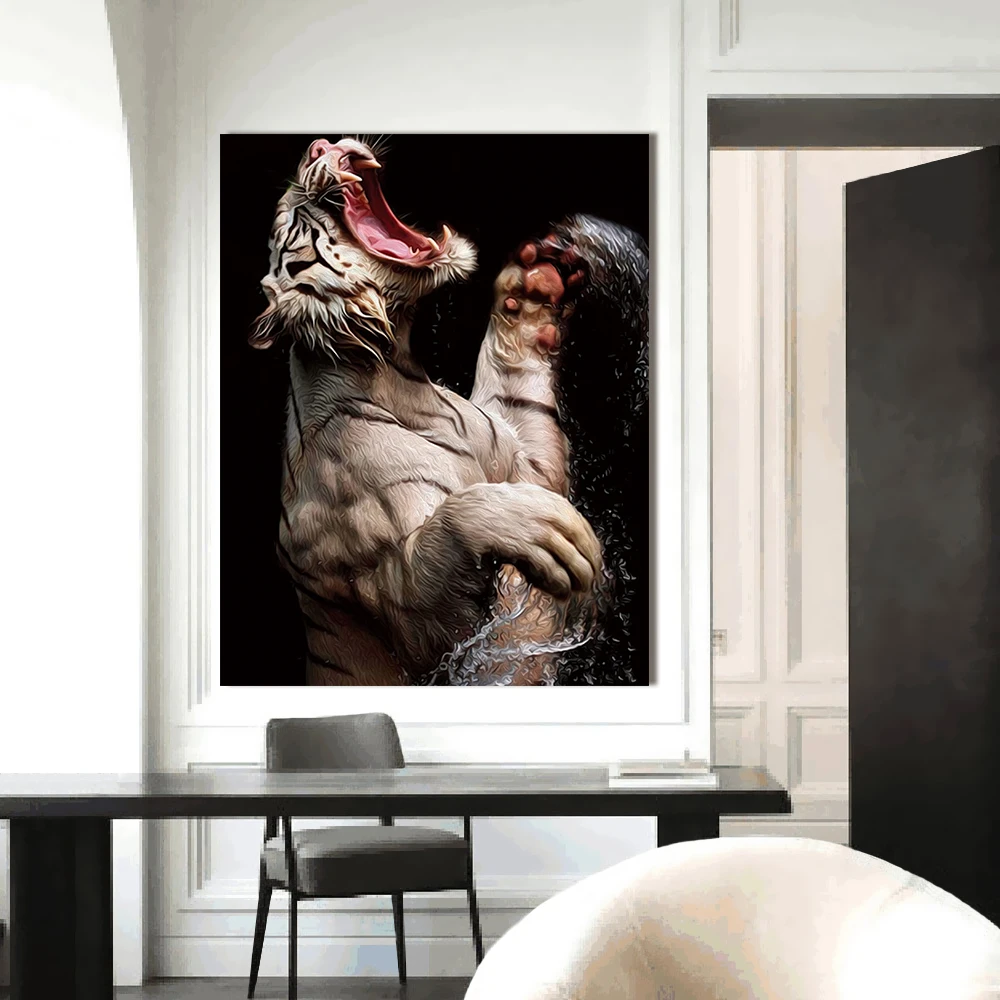 

AAHH Poster and Prints Wall Pictures for Living Room Animal Painting Home Decor Canvas Art Oil Painting White Tiger No Frame