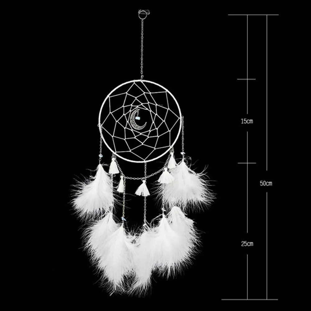 Лунный Ловец снов перо колокольчики ручной работы настенный висящий мечтатель ночник с освещением для украшение для спальни - Испускаемый цвет: White