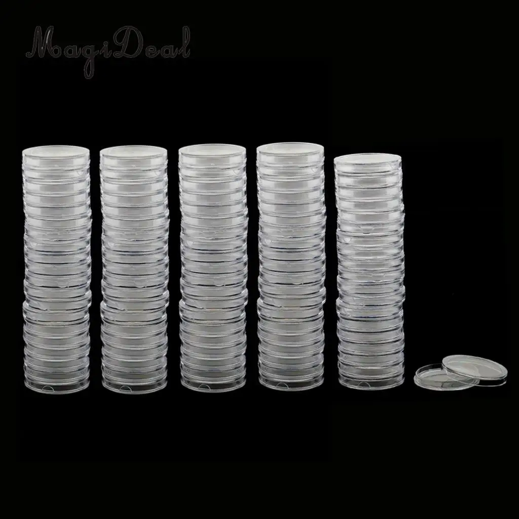 300pcs Clear Round Coin Capsule Container Storage Holder Case 19/22/28mm