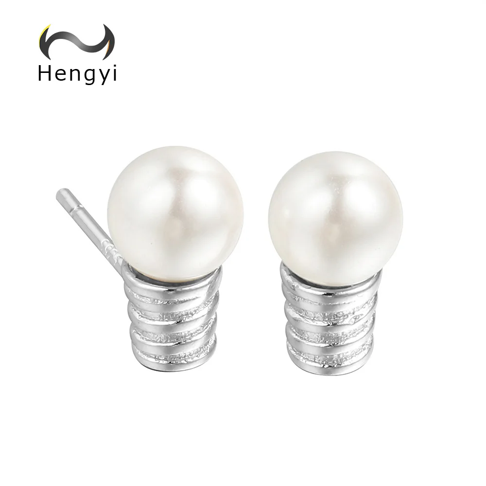 Hengyi круглый жемчуг серьги 925 пробы серебро Для женщин sleek минималистский Стиль милый спиральные Fine Jewelry
