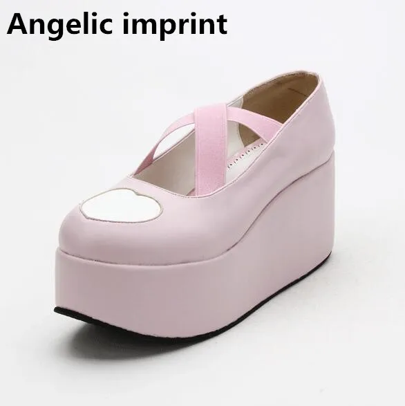 

Angelic imprint woman mori girl lolita cosplay shoes lady high thick heels pumps women wedges trifle platform shoes lovely heart