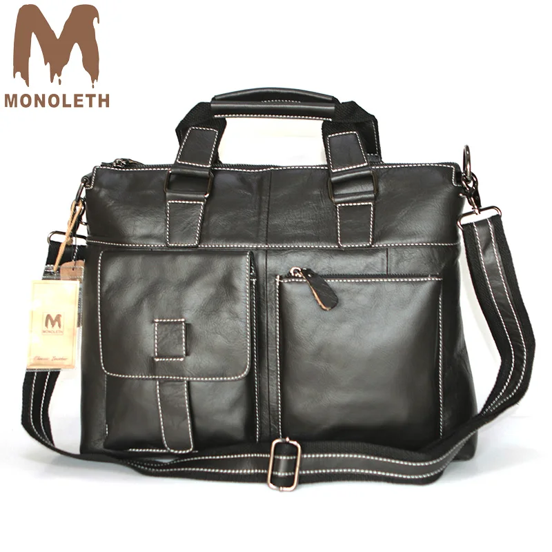 

MONOLETH 100% Genuine Leather Briefcase Men Bag Handbag 14 Inch Laptop Shoulder Bags Tote Large capacity Men Briefcase