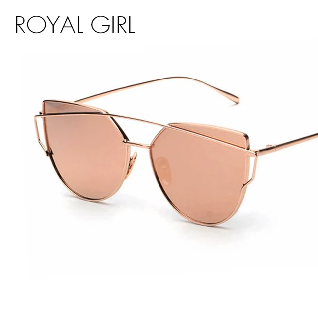 Buy ROYAL GIRL NEW Brand Design Cat Eye Sunglasses Women Metal Frame Flat