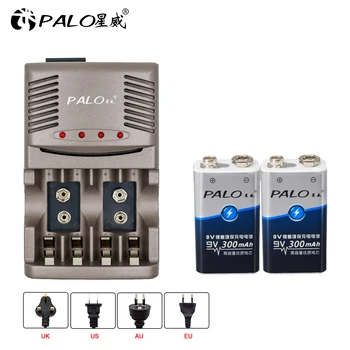 

PALO 9V Battery Charger for AA / AAA Ni-CD Ni-MH 9V Rechargeable Batteries +2pcs NI-MH 300mah 9V 6F22 battery