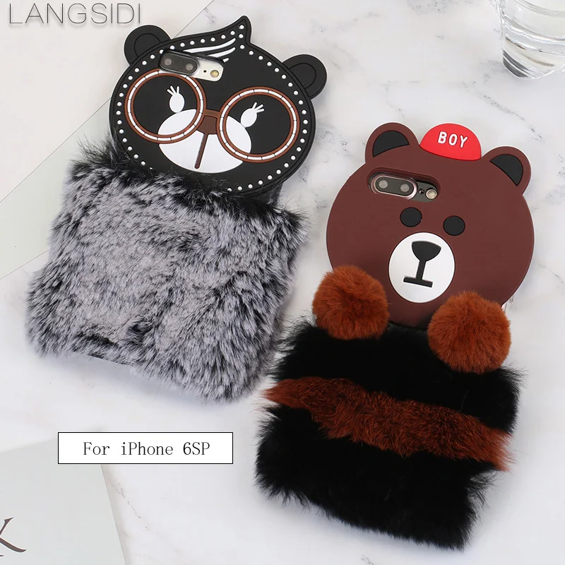 2018 New For iPhone 6s Plus phone case luxury handmade customized bear head plush style back cover Other Case | Мобильные телефоны