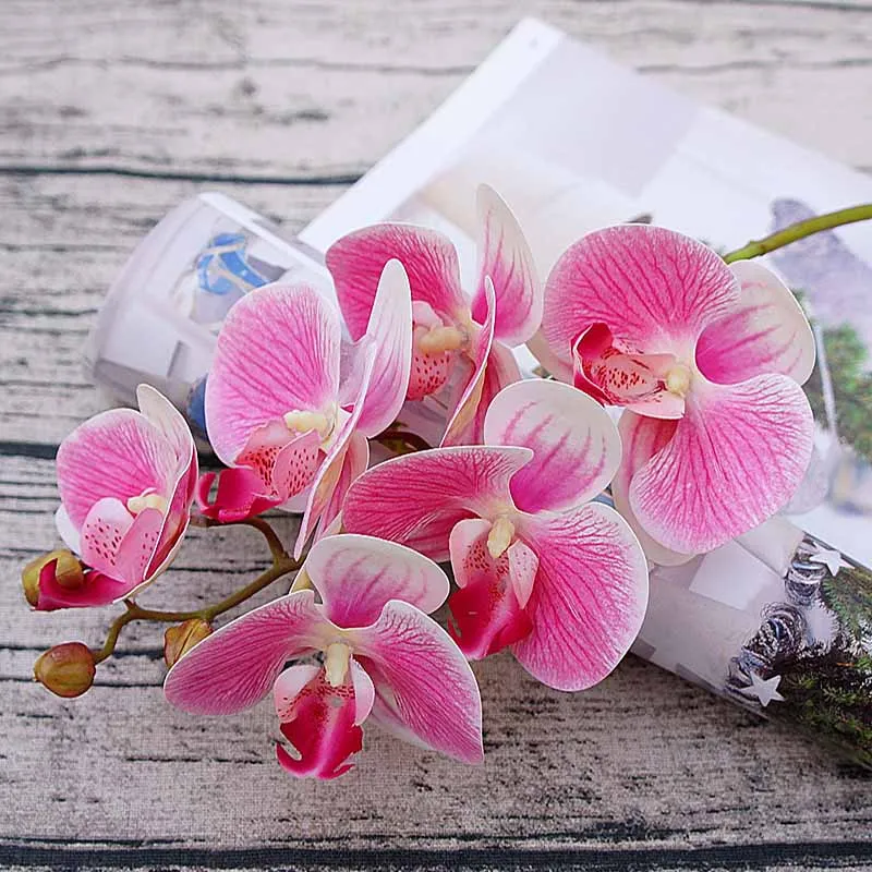 6 голов моделирование 3D фаленопсис шелковая Орхидея Рождественское украшение для нового года домашних ВАЗ свадебные искусственные растения цветы