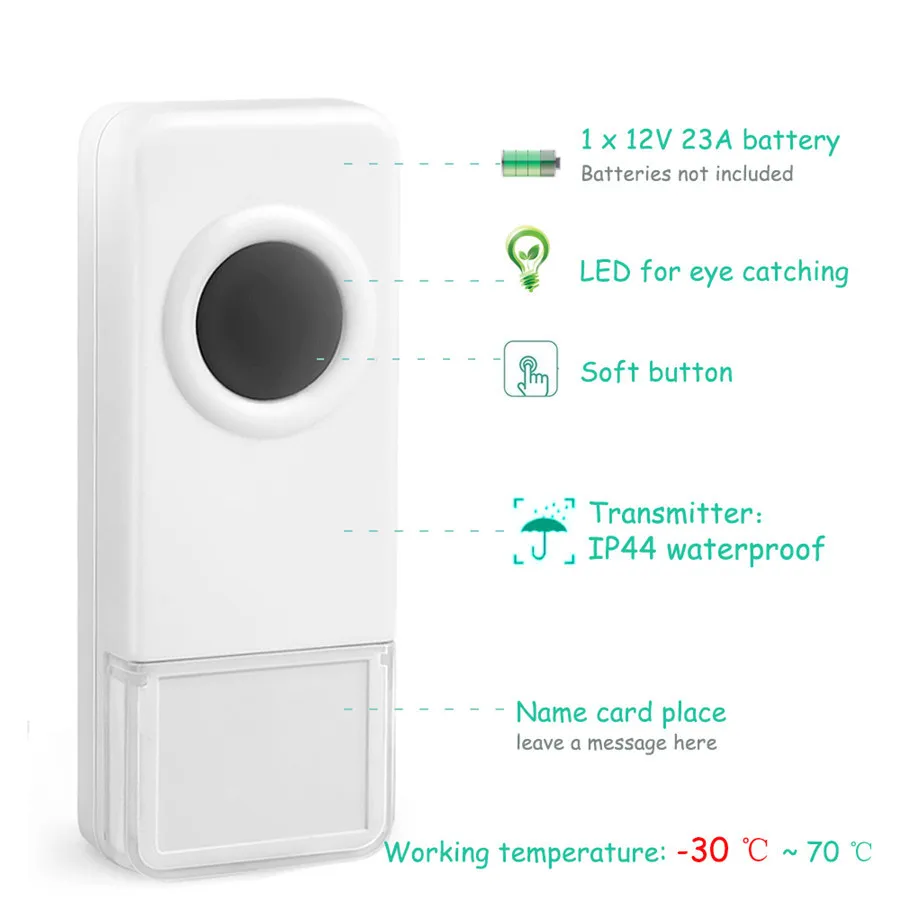 SMATRUL New Waterproof Wireless Doorbell EU Plug 300M Remote smart Door Bell Chime ring  1 2 button 1 2 3 receiver no battery Deaf Gorgeous lighting black 6