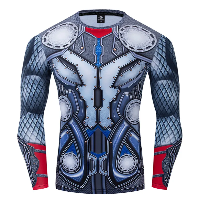 

2019 New Fitness Captain America Compression Shirt Men Anime Bodybuilding Long Sleeve 3D Thor T Shirt Tops Tee