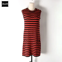 2018 New Slim Basic Knitted Sweater Dresses Women Sleeveless Striped Button Knitted Basic Casual Dress Spring Knitwear Vestidos