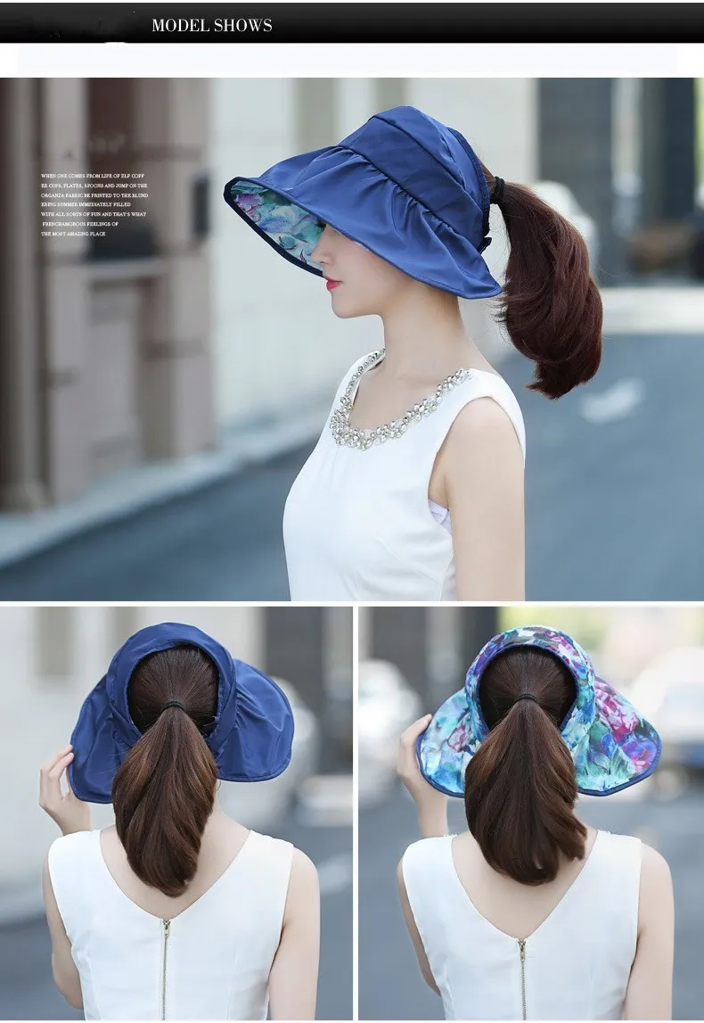 Для женщин летнее солнце Шапки жемчуг Packable шляпа, солнцезащитный козырек с большими головами широкий пляжный навес солнцезащитная Кепка